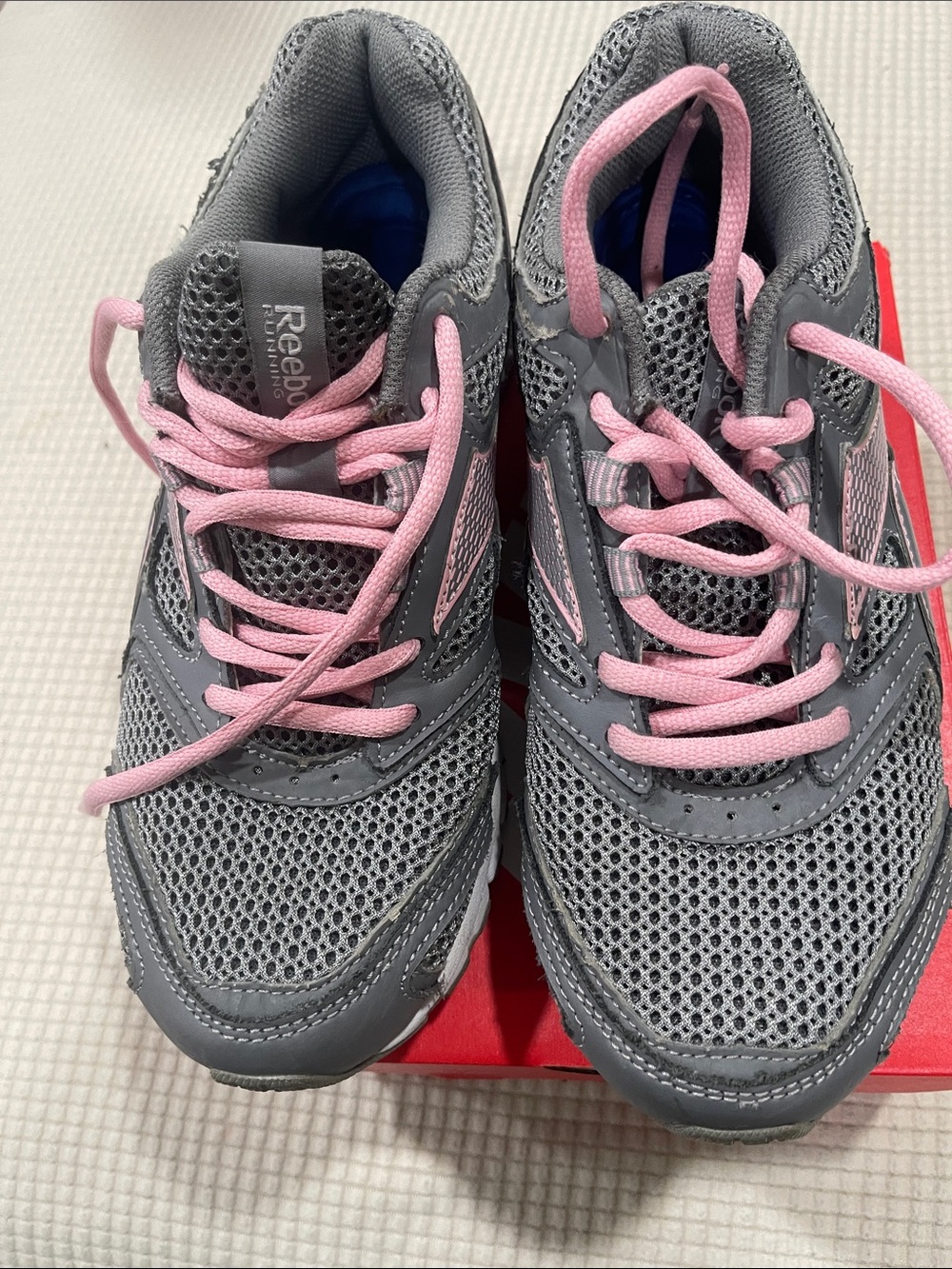 Reebok Gray Athletic Sneakers with Pink Laces